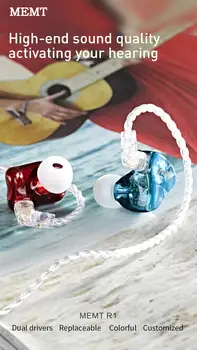 

MEMT R1 In Ear Earphone Dual Dynamic Driver 2pin 0.78mm HIFI Bass 3.5mm interface Headsets MEMT T6 R7
