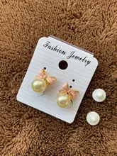 JIOFREE-pendientes con Clip de estilo coreano para mujer, sin perforaciones, Perla colgante de imitación, lazo rosa y blanco, pendientes sin perforaciones