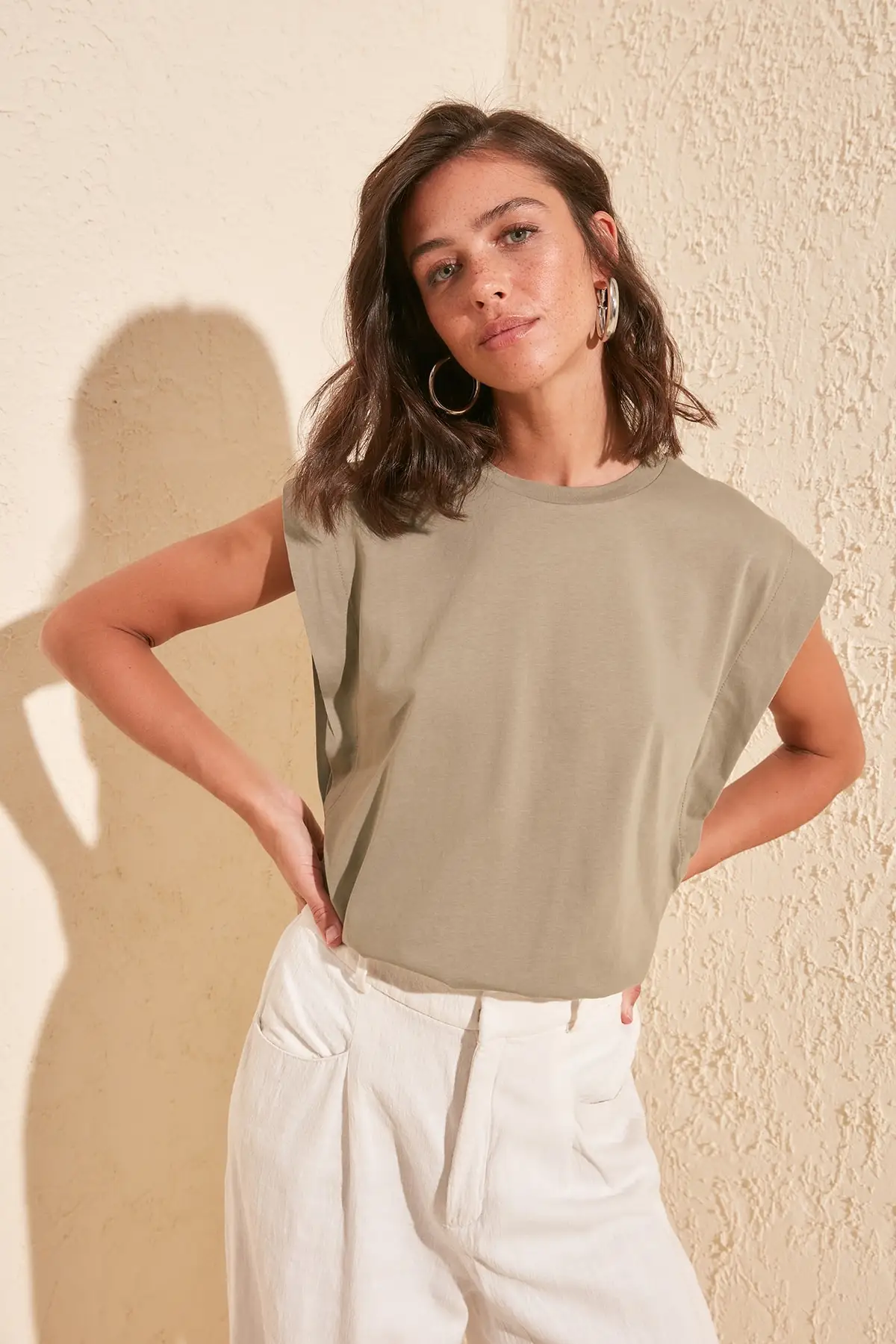Trendyol Sleeveless Basic Knitted T Shirt TWOSS20TS0021|T-Shirts| - AliExpress