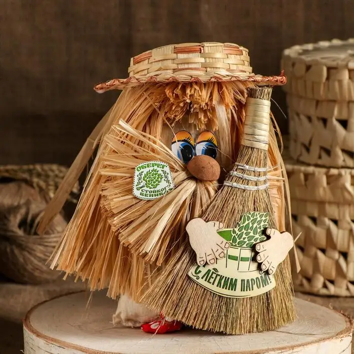 Charm банник with broom in straw шляпке пожеланием | Дом и сад