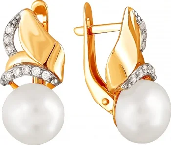 

Примаэксклюзив earrings with pearls and cubic zirconia in red gold