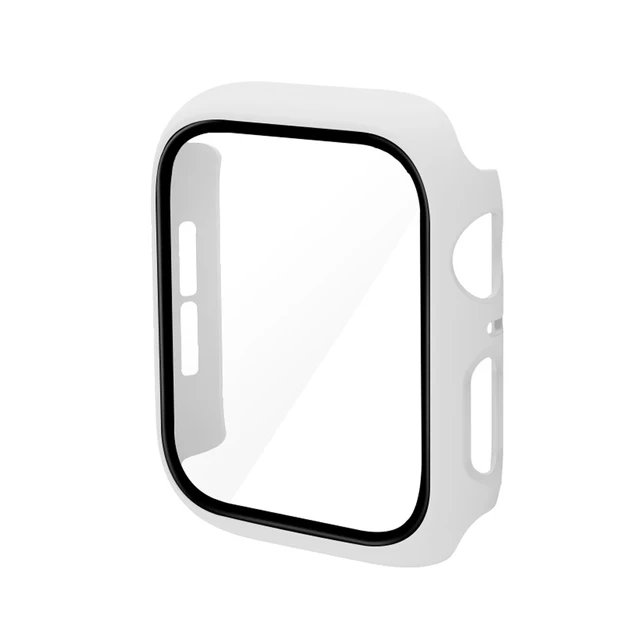 360 Full Bumper Frame Matte Hard Case for Apple Watch 7/6/SE/5/4/3/2/1 Cover Tempered Glass Film for iWatch 41MM 45MM 40MM 44MM White