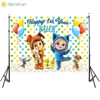 

Sensfun Photocall Cartoon Dave and Ava Party Backdrops Baby 1st Birthday Photography Background Customized Name Age Banners
