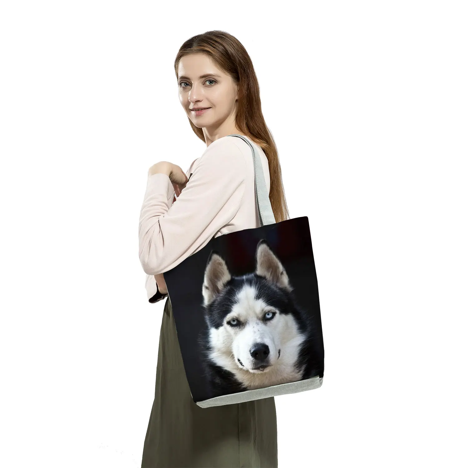 German Shepherd  Boston Terrier  Bulldog  Husky Dog Causal Totes Bag Women Handbag Ladies Shoulder Bags Reusable Shopping Bag