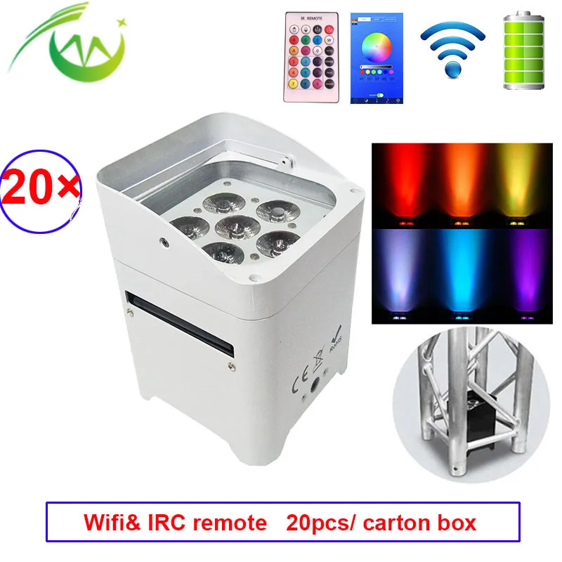 

Battery Wireless DMX Uplights LED Par Light Wifi& IRC Remote control 6*18w RGBWA UV 6in1 LED Up Lighting DJ Par Can for Weddings
