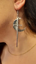 Moon Earrings Swords VIKING-ALTERNATIVE Witchy Pagan Gift Women Silver-Color Gothic Classic