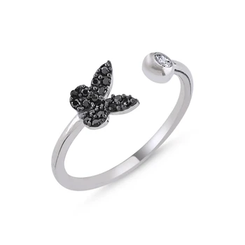 

KUTAYDAN Blue Grayscale Nano Cubic Zirconia Butterfly Adjustable Ring 925 Sterling Silver