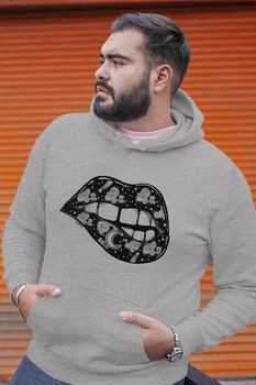 

Angemiel Wear Moon Pattern Lip Gray Men 'S Hooded Sweatshirt