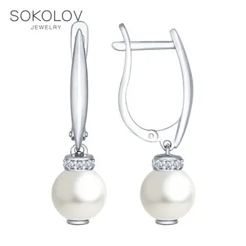 

SOKOLOV Silver drop earrings with stones with Swarovski Crystals pearls and cubic zirconia fashion jewelry silver 925 women's male, long earrings