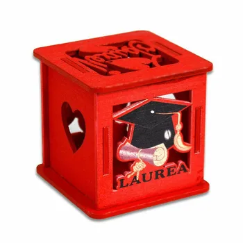 

12 WOODEN CUBE RED WITH COVER OPENABLE DOOR CONFETTI WEDDING FAVOR GRADUATION