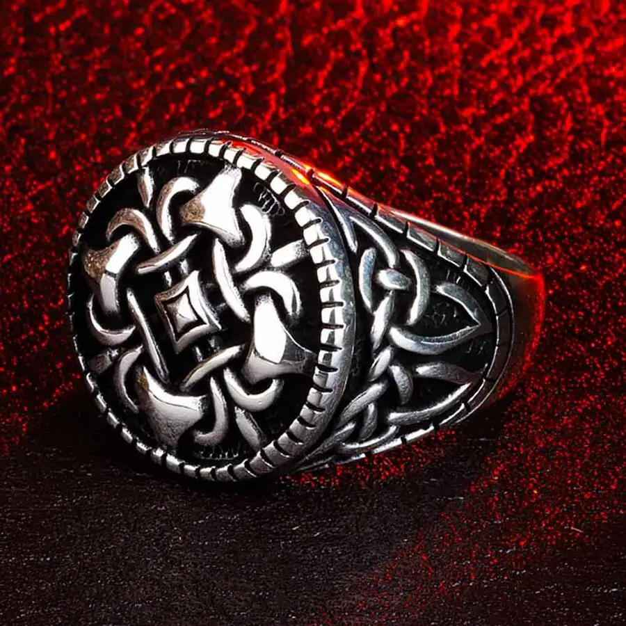 

Silver Chain Symbol Men Ring Vintage Patterned Jewelry Handmade Silver Accessories 925 Sterling Silver Made in Turkey