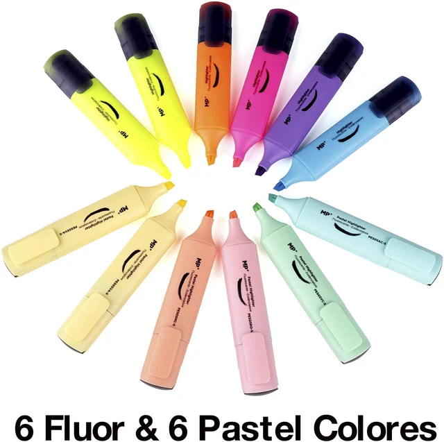 6 Subrayadores Color Fluorescente Marcadores Fluorescentes Multicolor Punta  Biselada