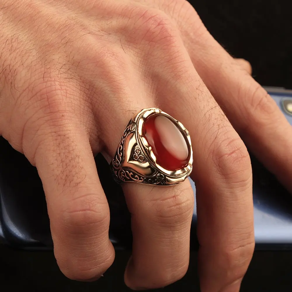 te54aRed2-925-Sterling-Silver-Ring-Men -Rings-Turkish -Jewelry - Male -Jewelry -Ring- For- Men- Women- Ring -Men -Jewelry -Made- in -Turkey