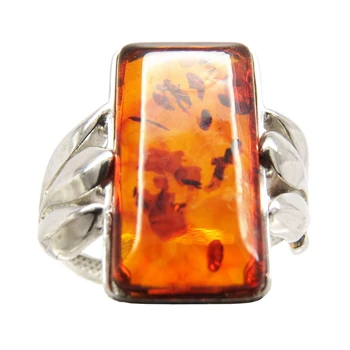 

Silver Ring Amber Silver 925 Test ring with Amber Russia set stylish good things 136