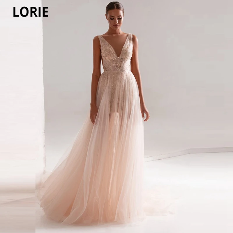 Lorie Sexy Deep V-neck Long Evening Dresses Vestidos De Festa Tulle ...