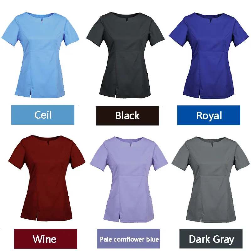 Women's Embroidered Scrub Top Nursing Uniform Blouse Short Sleeve Personalized with your Text