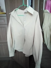 Señoras manga linterna blusa elegante camisa de las mujeres blanco negro Casual botón Vintage cuello Oficina camisa Mujer