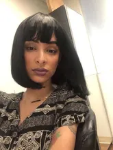 Peluca de Bob corto recta de máquina completa con flequillo negro Natural brasileño Remy pelucas de cabello humano 150% densidad media Ratio Bob peluca