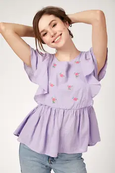 

Happiness ist. Women's Embroidery Detail Linen Blouse NS00241