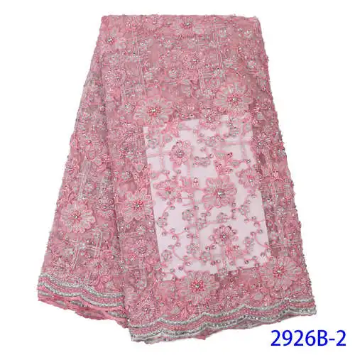 Африканский Lxury кружевной ткани новейший, новейший розовый ручной работы из бисера кружевной ткани, Платья для вечеринок нигерийский Свадебный лак Mr2926b - Цвет: as picture2
