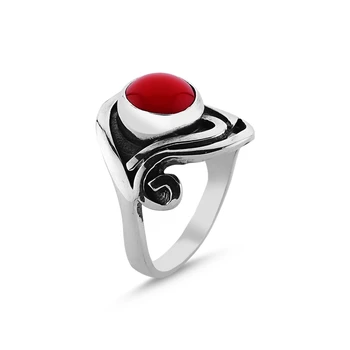 

Silver 925 Sterling Coral Stone Handwork Ring