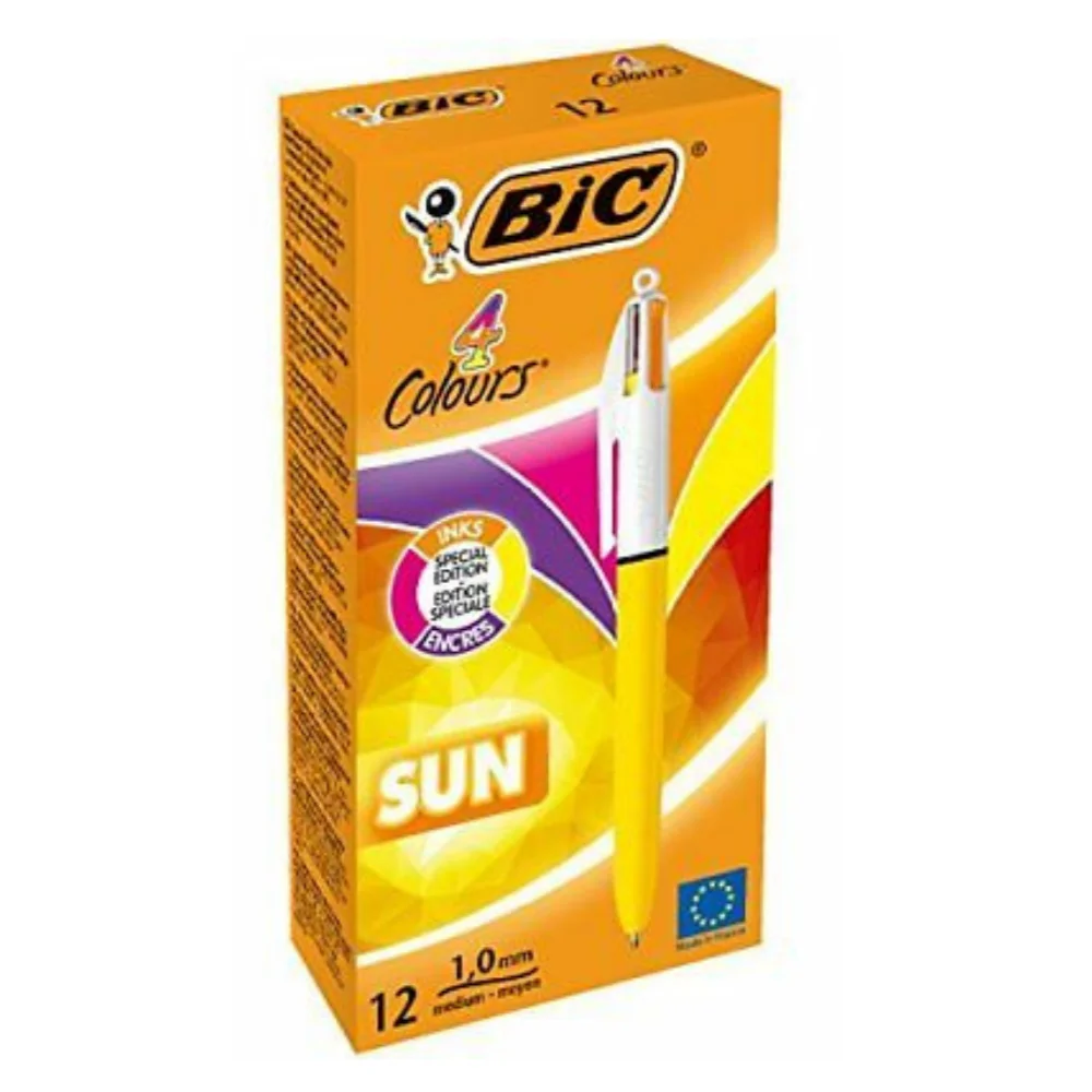 Bic Sun 4-color Ballpoint Pen, Yellow Barrel, Medium Point (1.0mm),  Assorted Inks, Box Of 12,original Bic, Supplies - Ballpoint Pens -  AliExpress