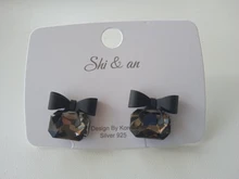 Crystal Earring Square Pretty New Jewelry Bowknot Black-Color Fashion Women for Gift