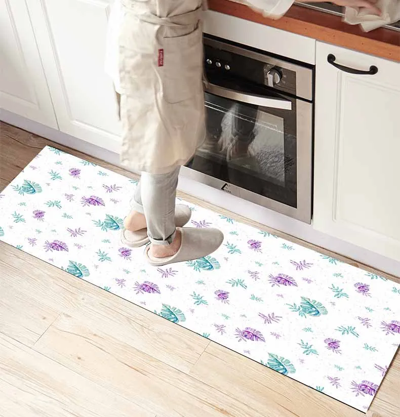 

Else Purple Green Tropical Leaves 3d Print Non Slip Microfiber kitchen counter Modern Decorative Washable Area Rug Mat