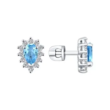 

Stud Earrings-with stones-pouches Sokolov made of silver with Topaz and cubic zirconia, fashion jewelry, 925, women's male