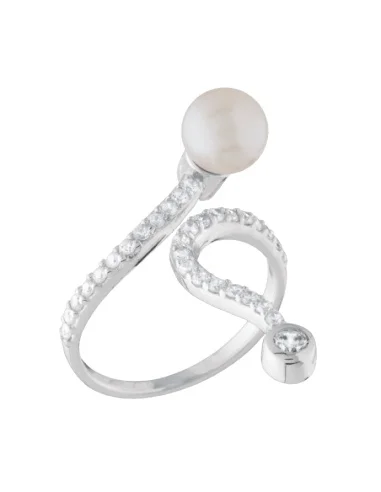 Anillo Plata Rodiada con Perla y Circonitas