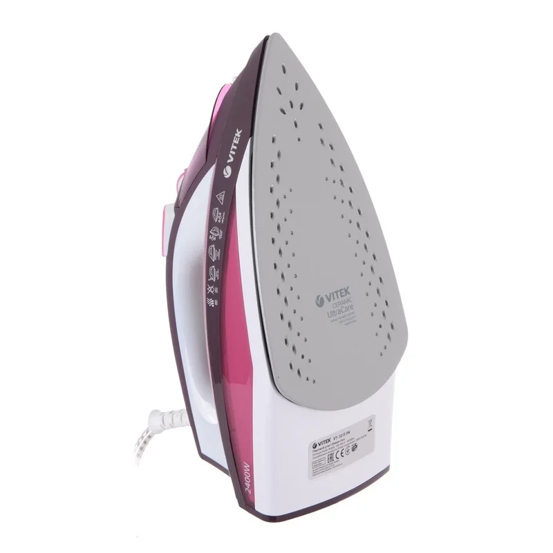 Утюг Vitek VT-1215 PK (Мощность 2400 Вт, керамическое покрытие, система самоочистки, авто отключение, защита от накипи)
