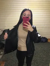 Jacket Women Basic-Coat Moto Aelegantmis Faux-Leather Plus-Size Winter Outerwear Autumn