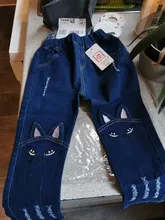 Pantalones vaqueros con dibujo de gato para niñas, mallas de lápiz para primavera y otoño, nueva moda