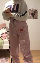 Pantalones holgados de carga con bordados para mujer, ropa de calle de otoño de Harajuku BF con bolsillos grandes y de cintura alta