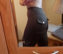 NORMOV Fitness polainas de las mujeres con bolsillo sólido alto cintura arriba poliéster polainas de carga pantalones casuales Hip Pop Pantalones