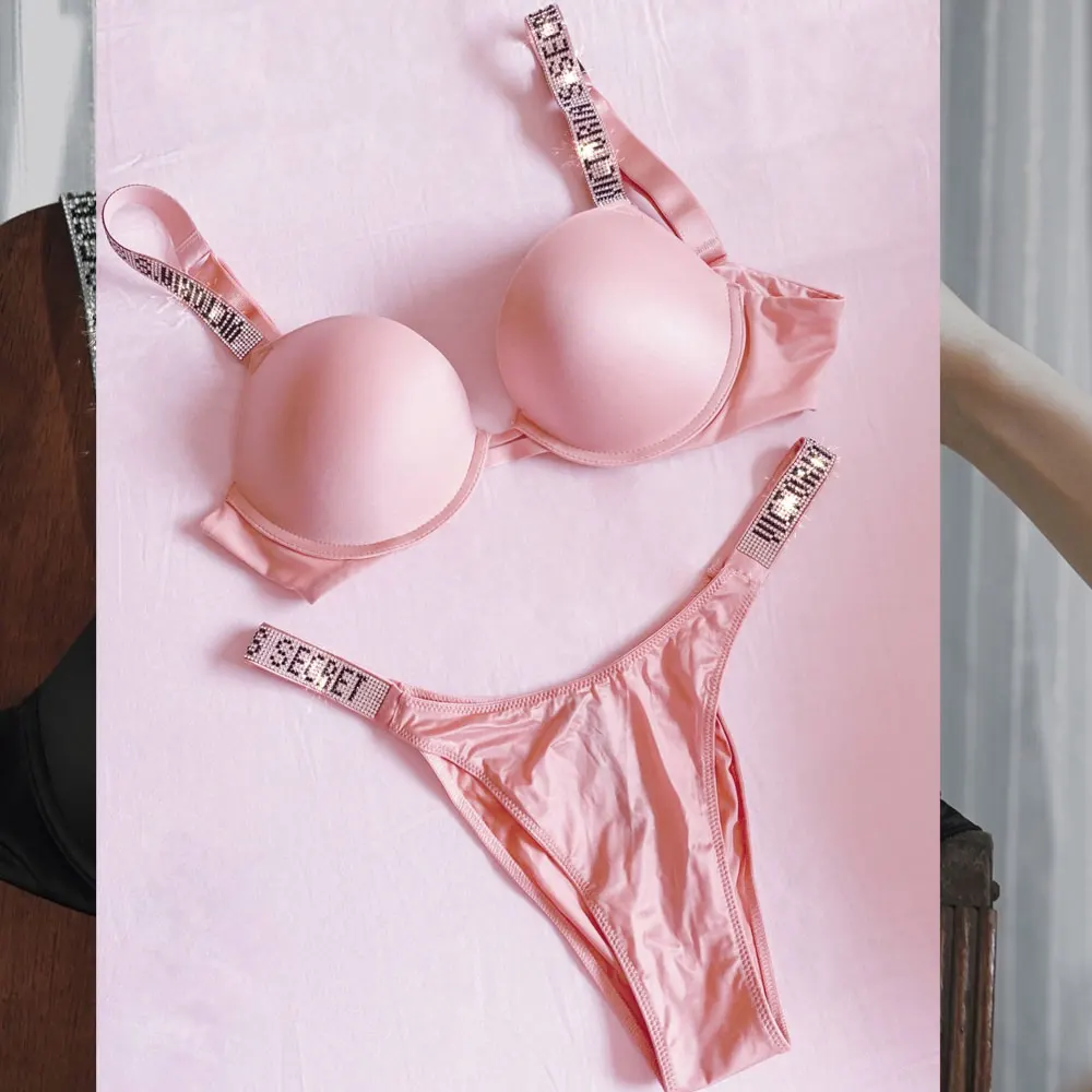 NEW Sexy Rhinestones Comfortable Lingerie Femme Set Push Up Bra Victoria's Secret Women Lingerie Set 2 Pieces Brand Underwear