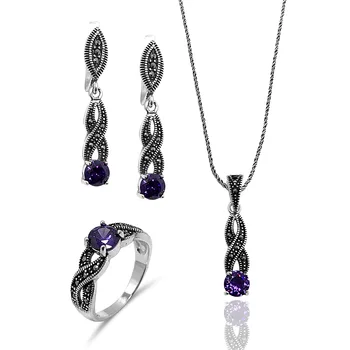 

Amethyst Cubic Zirconia Infinity Model Marcasite Female Silver Jewelry Set
