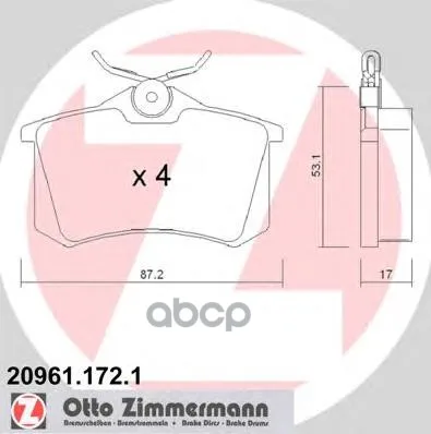 Колодки Тормозные Дисковые Zimmermann арт. 20961.172.1