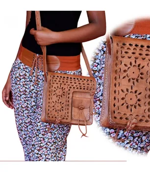 

Handmade Leather Handbag - Floral Openwork Design - 3 Pockets