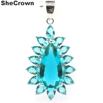 

41x22mm Romantic Drop Shape Created Rich Blue Aquamarine Gift For Woman's Jewelry MakingSilver Pendant