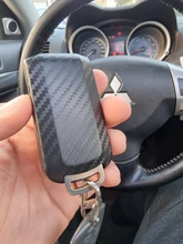 Funda de fibra de carbono para llave de coche, cubierta para MITSUBISHI OUTLANDER 3 Lancer 10 L200 ASX Colt Pajero sport ECLIPSE CROSS con llavero