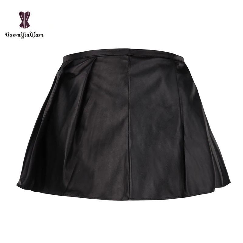 Plus Size Women Faux Leather Corset Dress Gothic Punk Zipper with Skirt 829