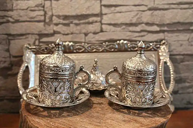 2 li set of 2 Copper Ottoman Turkish Coffee Cups Set Arabic Coffee Set Tea Cups Set Espresso Cups Made in Turkey Stylish and Unique