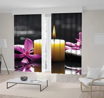 

Curtain with Orchid Candle and Therapy Stones Spa Oriental Nature Relaxing Decoration Yellow Pink Charcoal