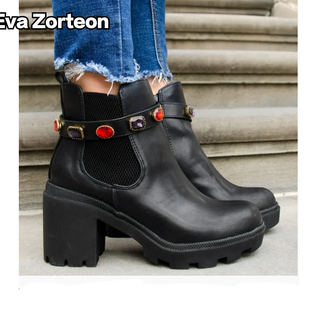 Botas de Mujer con estilo , Botines de piel de Cuadrado con Cinta decorativa desmontable. Antideslizantes, cremallera, Calzado grueso de moda, Otoño e invierno.|Botas hasta el tobillo| - AliExpress