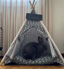 Pet Teepee Dog & Cat Bed White Canvas Dog Cute House-Portable Washable Dog Tents 