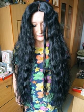 FASHION IDOL-peluca Cosplay de malla con división para mujeres negras, Pelo Rizado largo, 42 pulgadas, Rubio degradado, ONDA DE AGUA, Peluca de pelo sintético falso