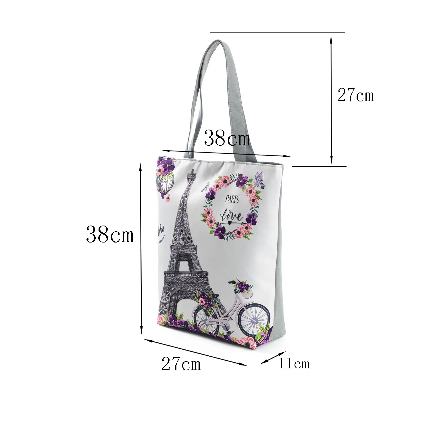 Floral Eiffel Tower Print Tote Bag Paris Landscape Shoulder Bag Fashion Pretty Handbags High Capacity Shopping Eco Beach linen tote bag,women handbags