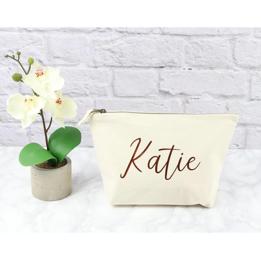 

personalized rose Gold canvas Cosmetic with Name wedding Makeup Bag,Bridesmaid proposal make up bag valentines Mother's Day gift
