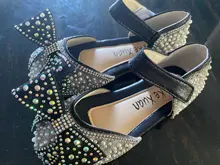 Zapatos con lazo de encaje de lentejuelas para niñas, zapatillas de baile de princesa con perlas bonitas, informales, para fiesta, boda, D721, novedad de 2020